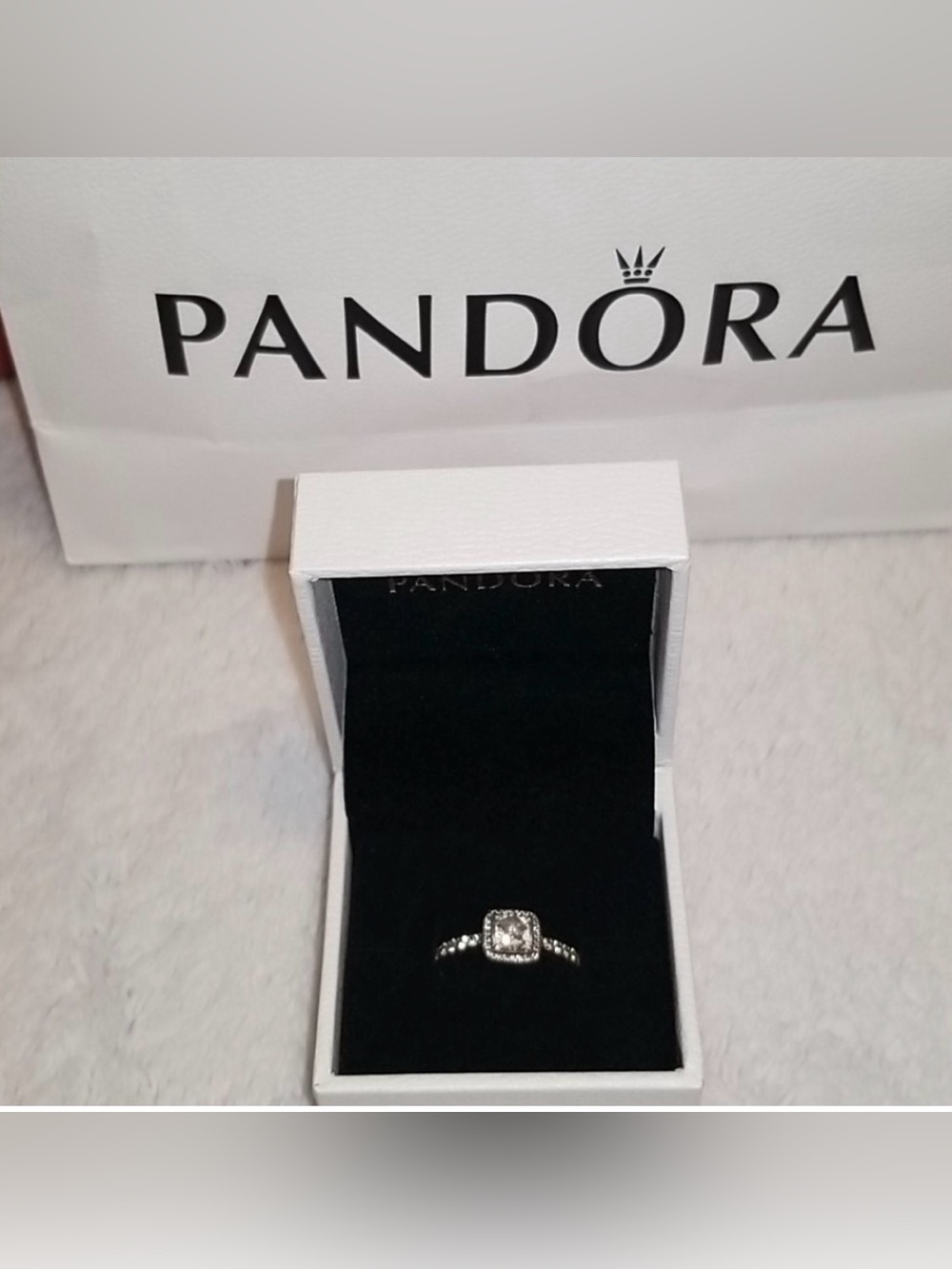 Pandora Silver Square Halo Ring with Clear Stones 925 ALE